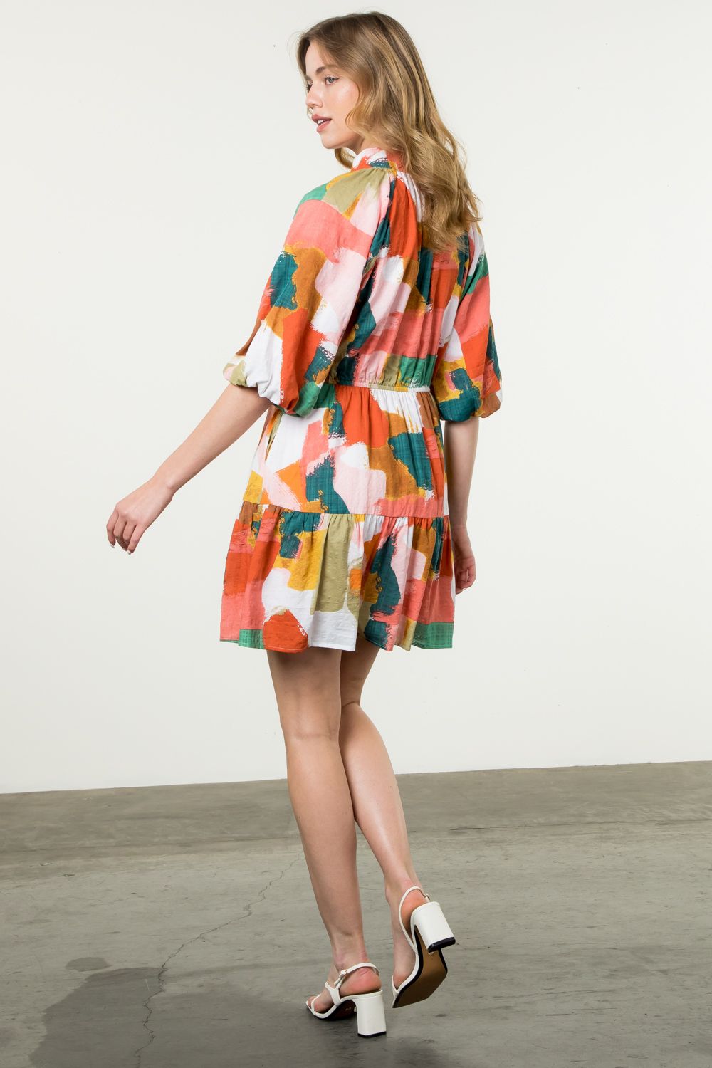 THML Puff Sleeve Multi Color Dress