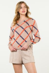 THML Long Sleeve Chain Print Sweater Top