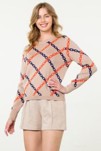 THML Long Sleeve Chain Print Sweater Top