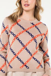 THML Long Sleeve Chain Print Sweater Top