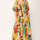 MULTI COLOR ABSTRACT PRINT SMOCKED BODICE MAXI DRESS