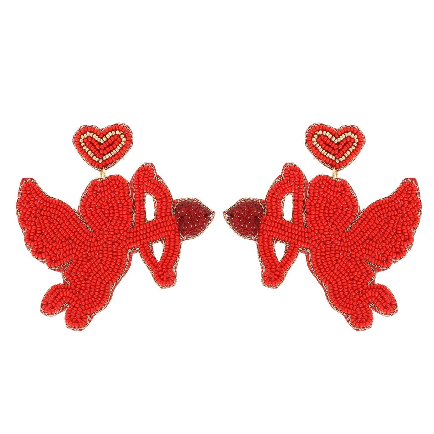 Cupid Valentine's Day Beaded Jeweled Earrings: Red