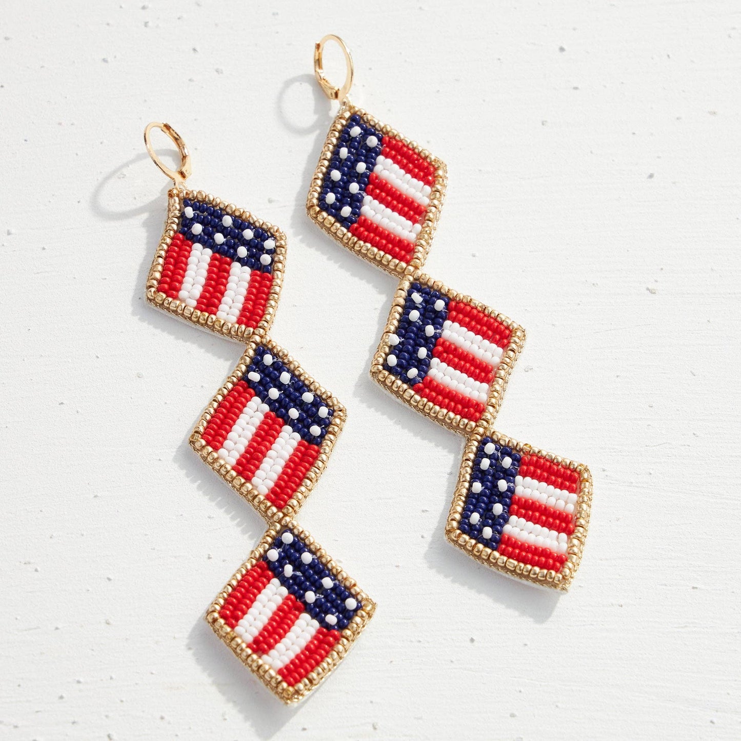 Triple American Flag Seed Bead Earrings