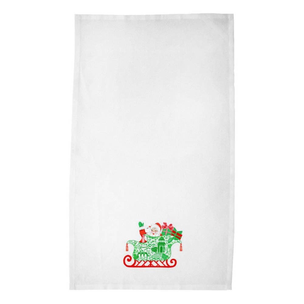 Chinoiserie Sleigh Ride Christmas Poly Twill Tea Towel