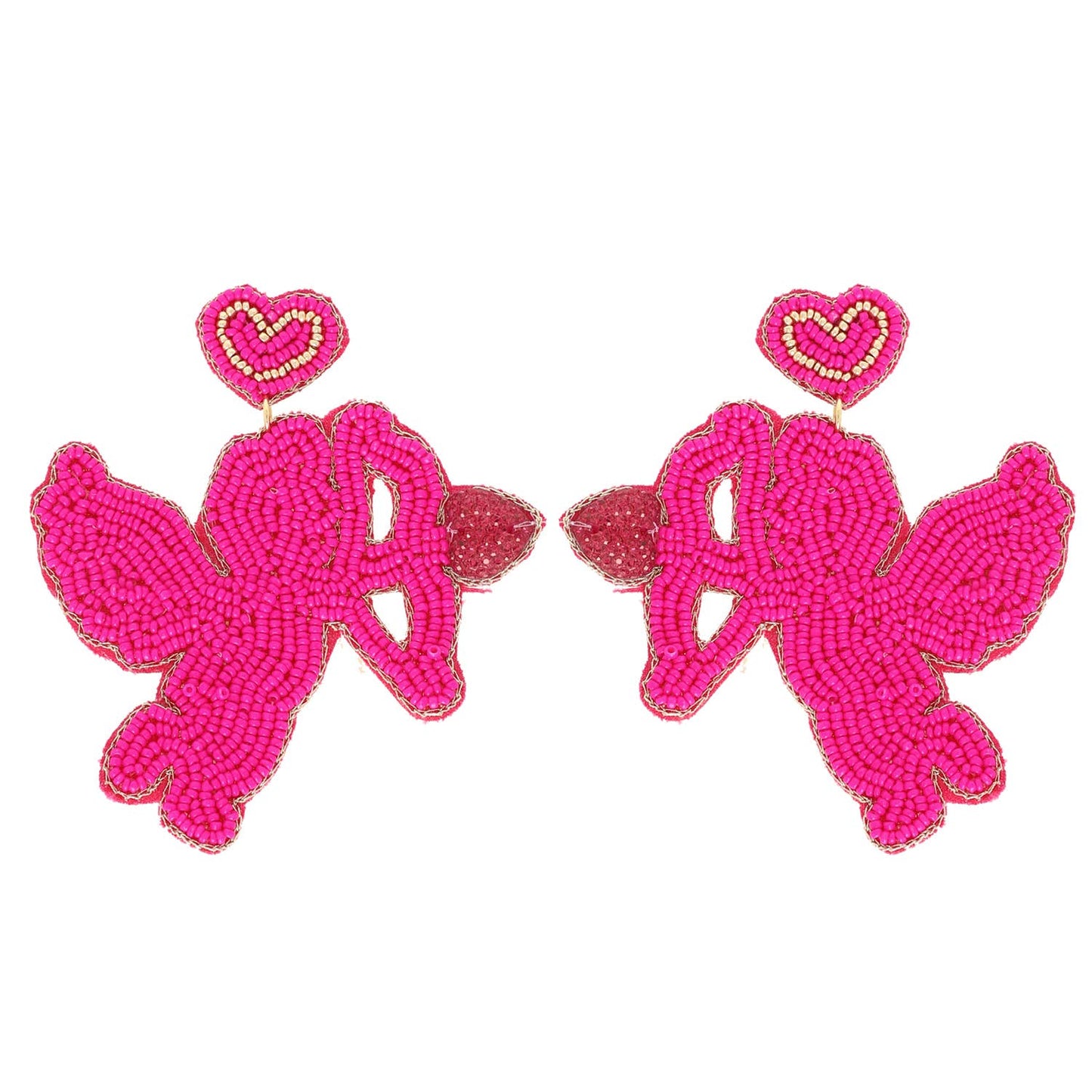 Cupid Valentine's Day Beaded Jeweled Earrings: Fuchsia