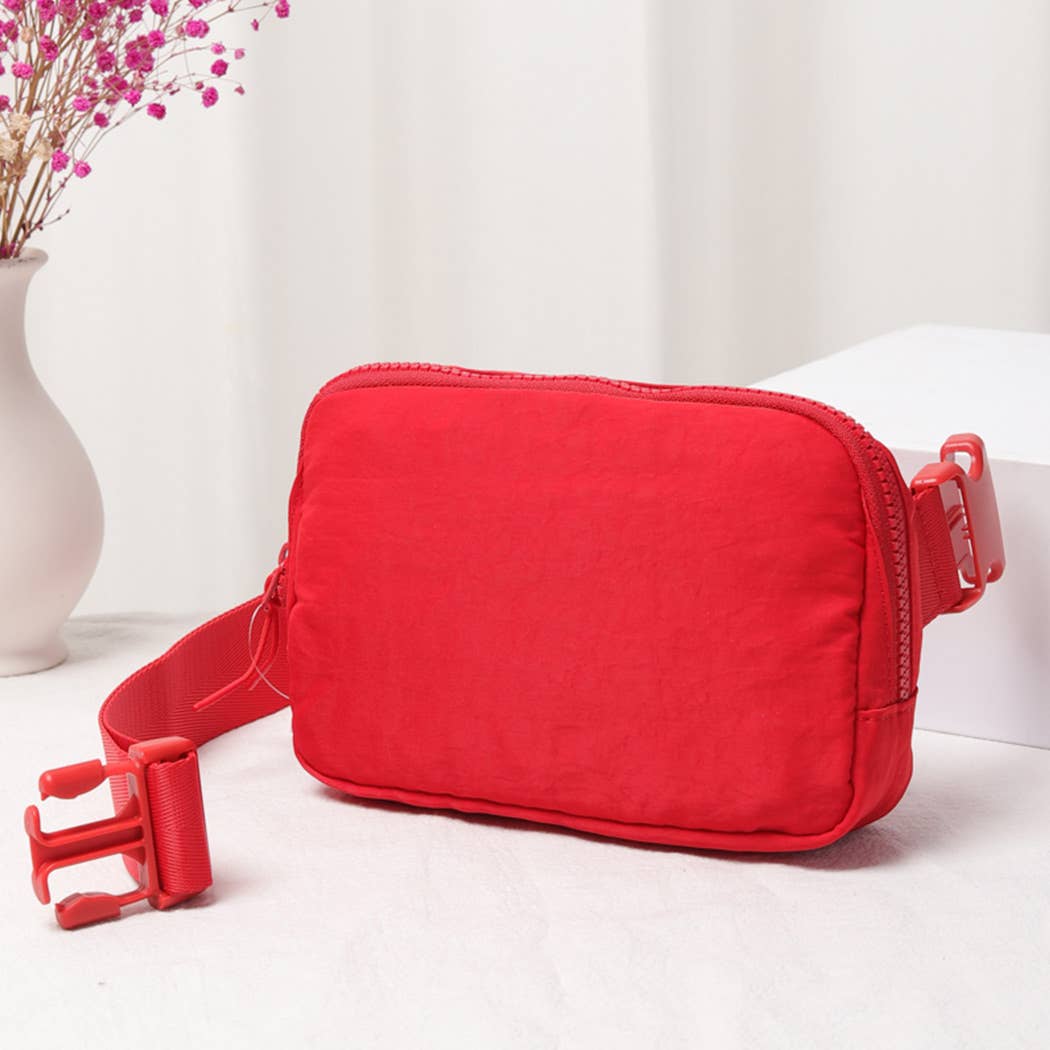 Water-Resistant Mini Sling Belt Bag- RED