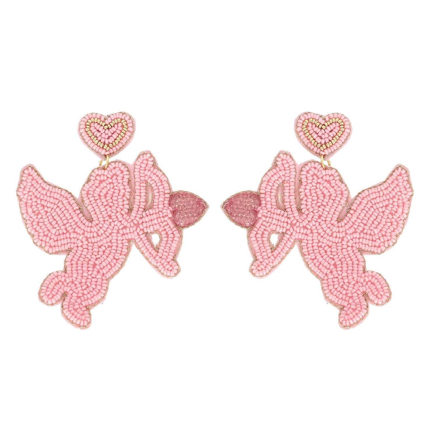 Cupid Valentine's Day Beaded Jeweled Earrings: Pink