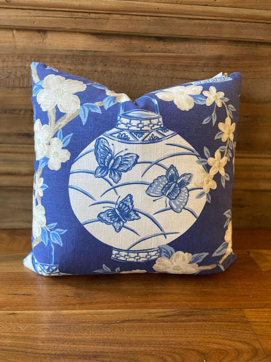 Navy Pillow with Lanterns Design