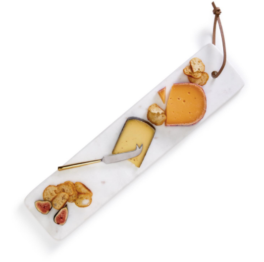Elongated Solid Marble Serving Tray with Cheese Knife