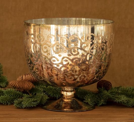 Chateau Etched Mercury Glass Compote