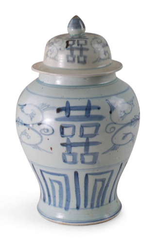 18″ BLUE AND WHITE MING DOUBLE HAPPINESS JAR