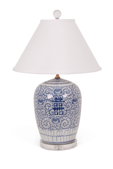 24″ BLUE AND WHITE DOUBLE HAPPINESS JAR LAMP