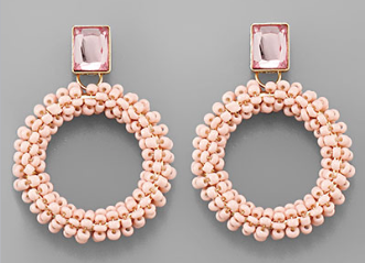Jewel Beaded Circle Earrings - Pink