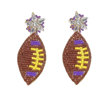 Purple & Gold Football Earrings