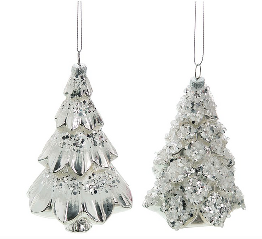 Glass Snowy Tree Ornaments