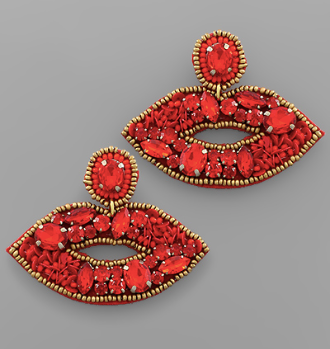 Jeweled Lips Earrings - Red