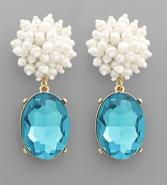 Glass Oval Pearl Earrings - Blue