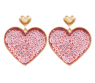 Epoxy Glitter Heart Dangle Earrings - Pink/Gold