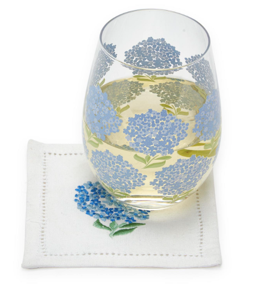 Hydrangea Stemless Wine Glass - Glass