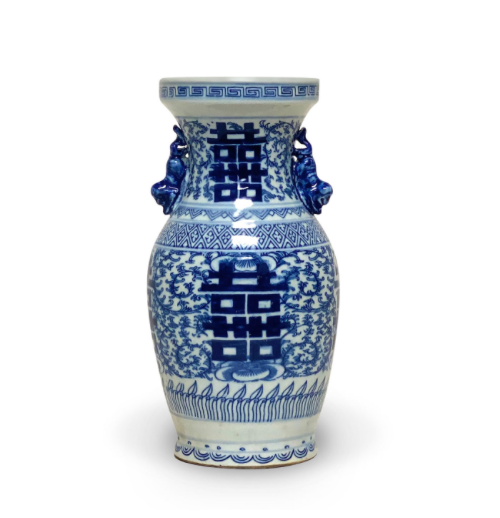 11″ H BLUE AND WHITE DOUBLE HAPPINESS JAR