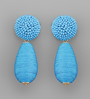 Thread Teardrop Ball Beads Earrings - Sky Blue