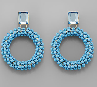 Jewel Beaded Circle Earrings - Turquoise
