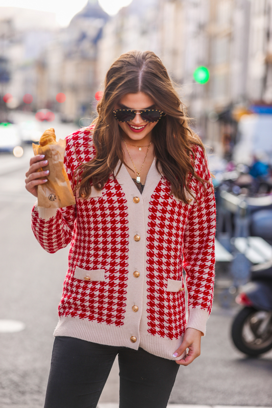 City of Love Houndstooth Jacket: Red/Ivory