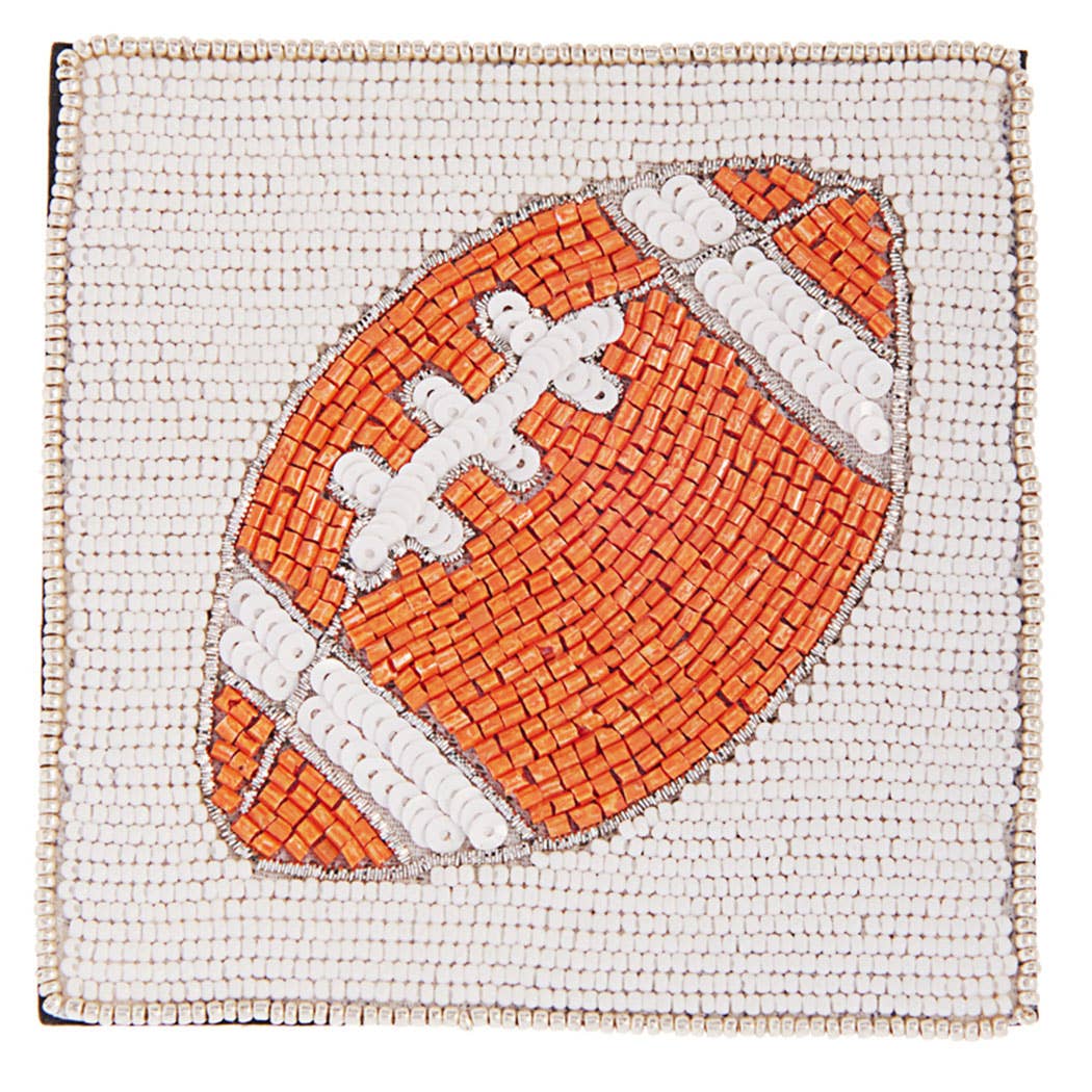 Seed Beaded Square Football Home Coaster - Set of 2