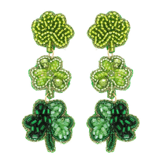 Saint Patrick's Shamrock Jeweled Beaded Earring's