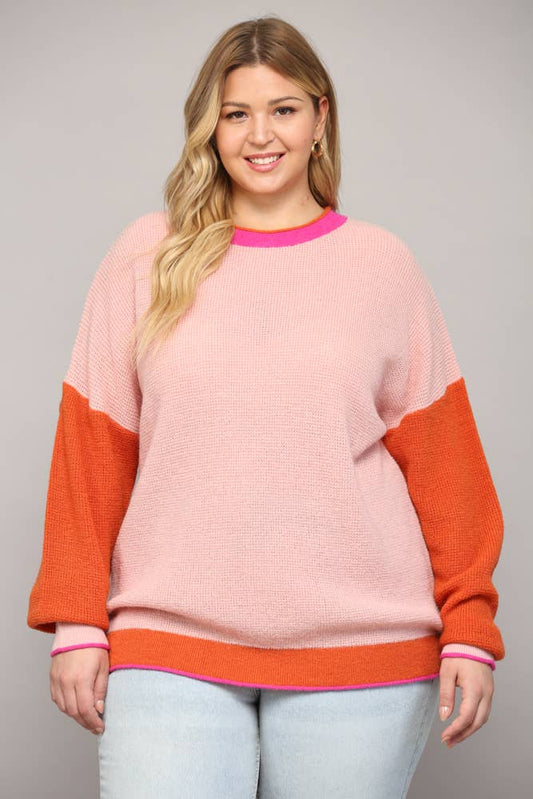 WOOL BLEND COLOR BLOCK SWEATER