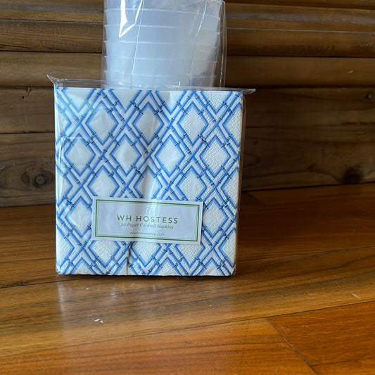 China Blue Bamboo Lattice Paper Cocktail Napkin | Pack of 20